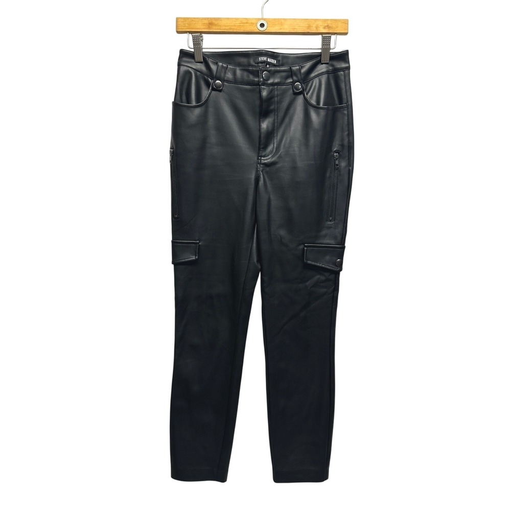 Steve Madden Black Faux Leather Cargo Pants 🖤 Edgy Streetwear Y2K Utility Style